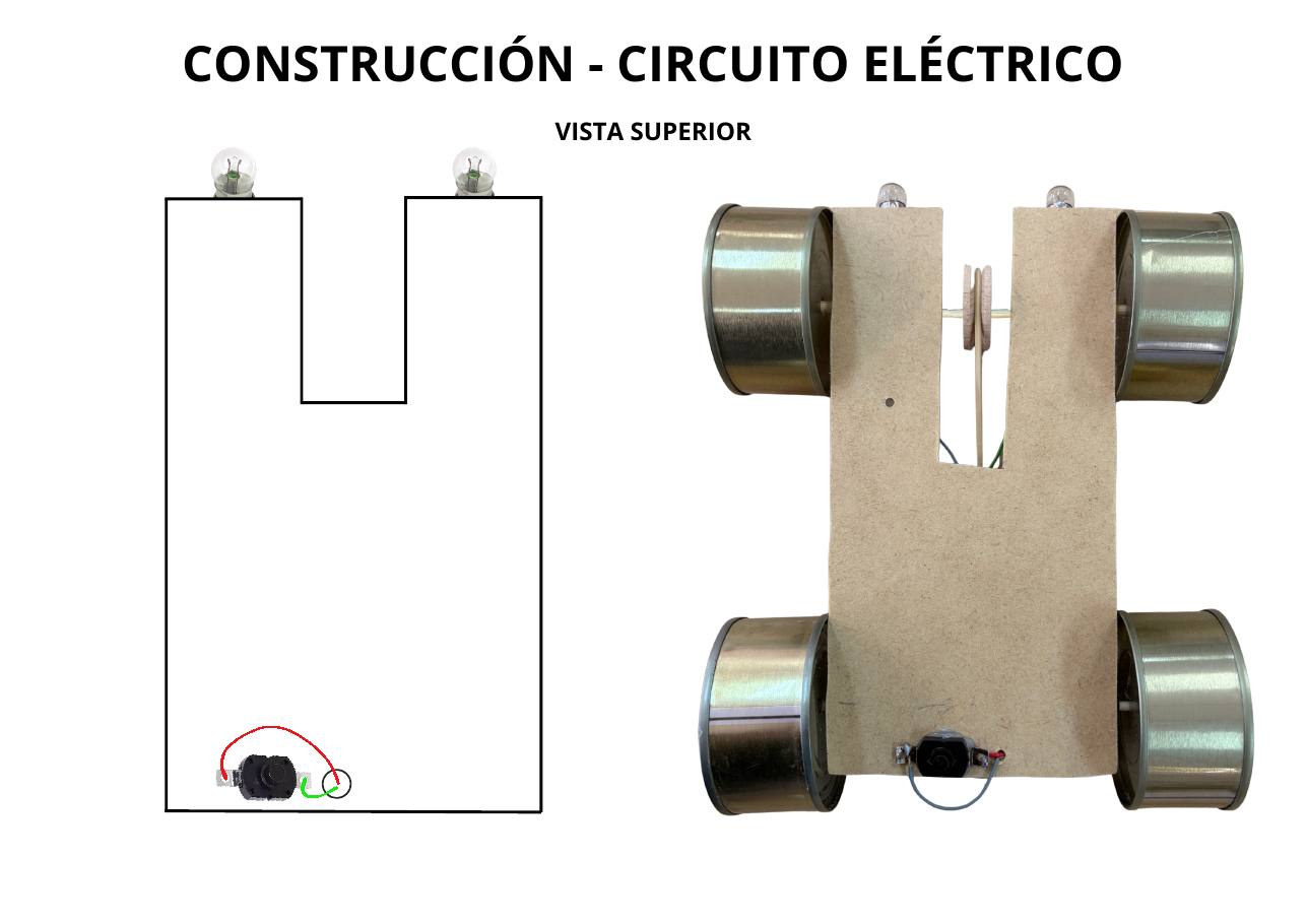 Vista superior del chasis con el interruptor y las bombillas