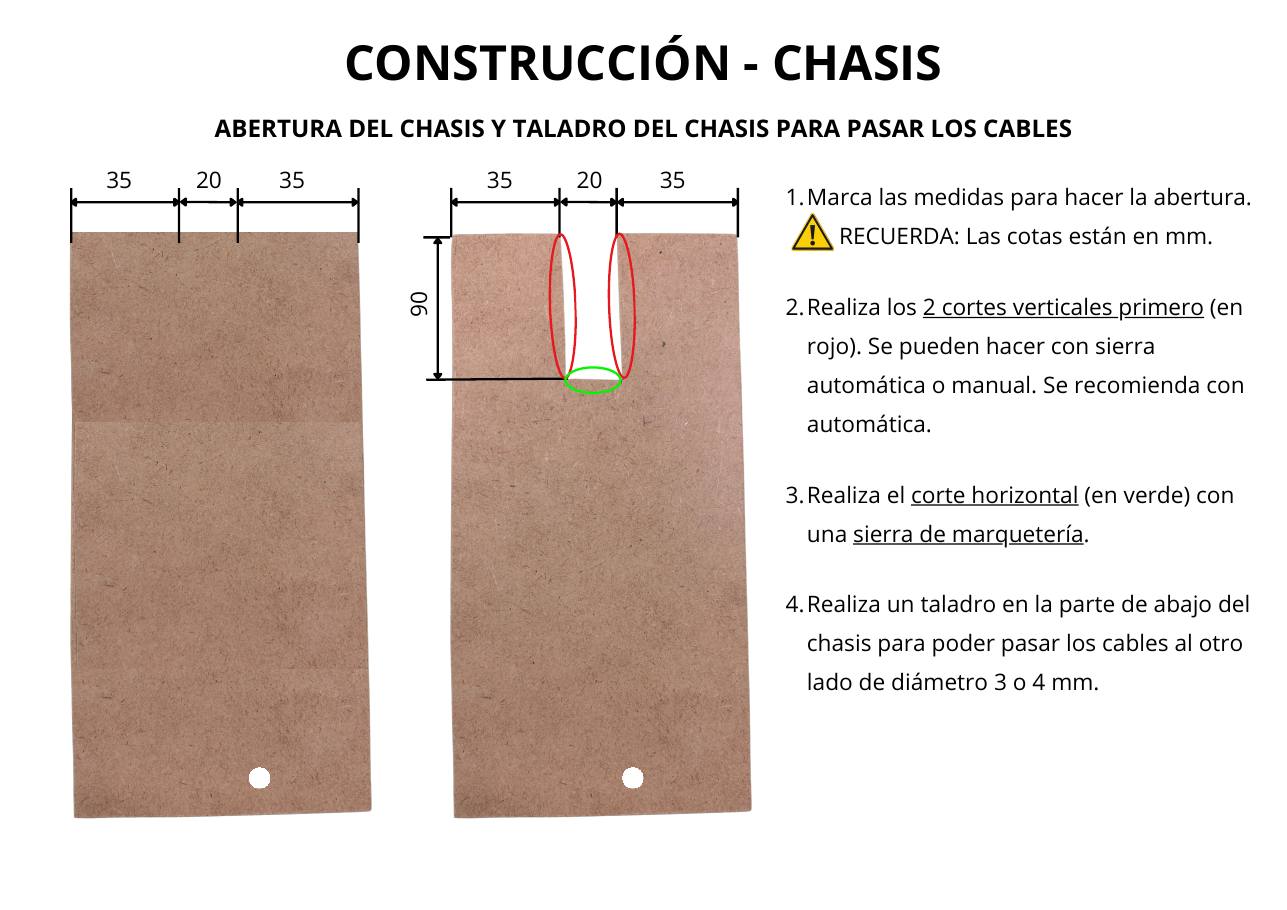Plano del chasis con las cotas de la abertura y el taladro
